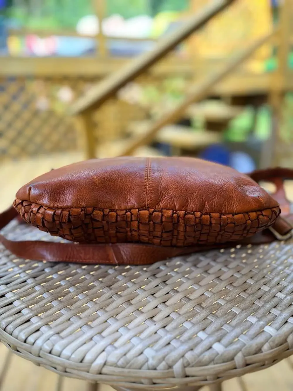 Vilenca Holland Genuine Leather Woven Crossbody Hobo Bag